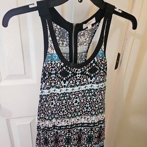 Candie's Black Racerback Tank with Teal & Pink Print